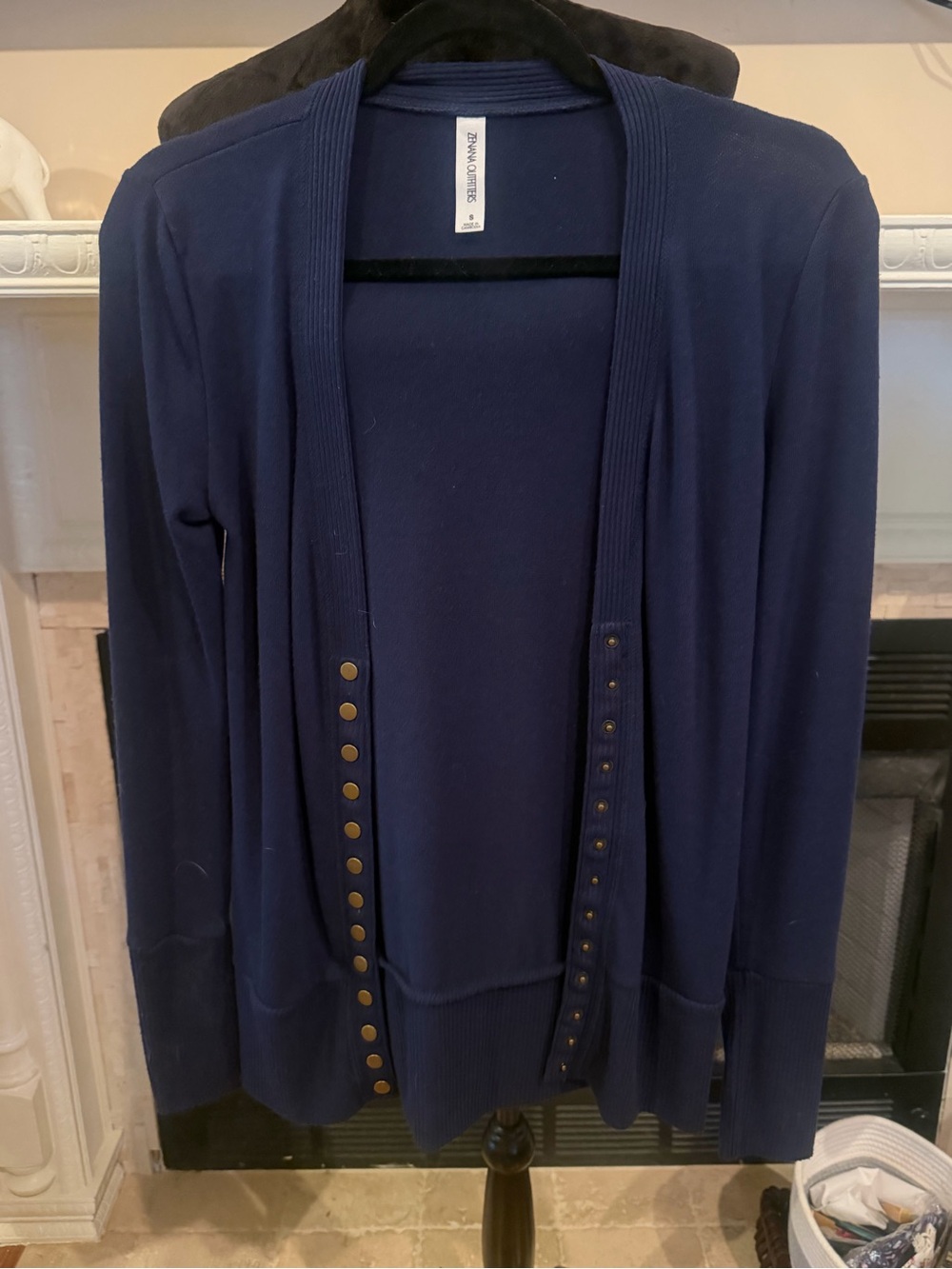 Brand NEW Zenana Outfitters Navy Open-Front Cardigan with Snap Accents
